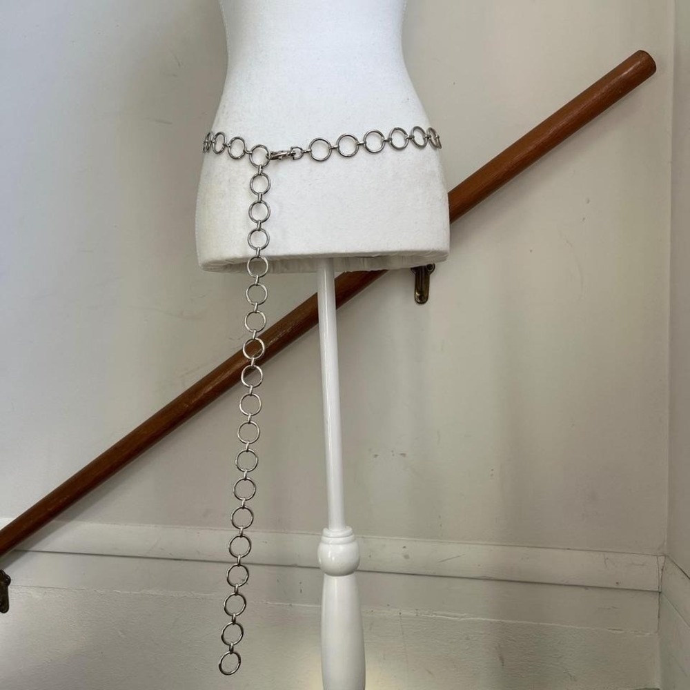 Chain Link Belt Silver Tone Y2K Adjustable Statement O-ring long necklace